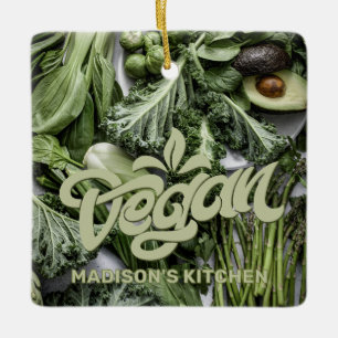 Ornamento De Cerâmica Vegan de nome personalizado