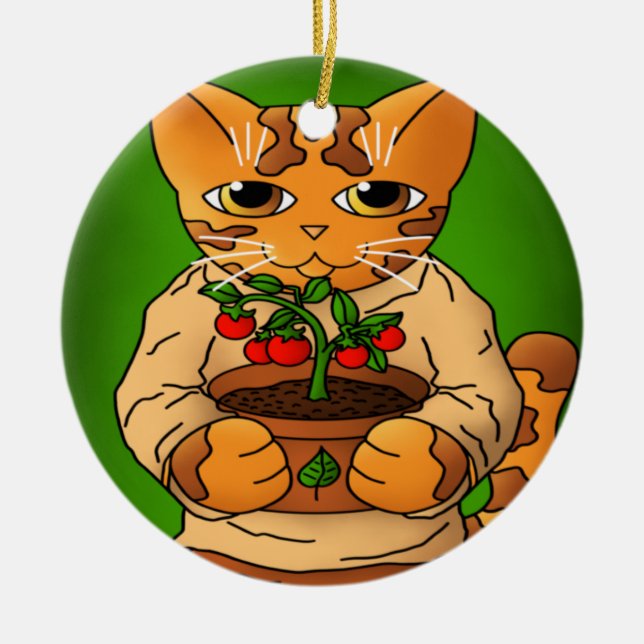 Ornamento De Cerâmica Vegan Gardener Cat (Frente)