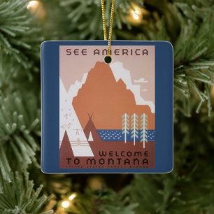 Ornamento De Cerâmica Veja a América Bem-vindo a Montana, Viagens Antiga