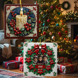 Ornamento De Cerâmica Vela de Natal Branca Quadrada Personalizável