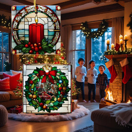 Ornamento De Cerâmica Vela de Natal Carmesim Vidro Pintado Falso