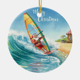 Ornamento De Cerâmica Vela na Praia de Papai Noel Natal 