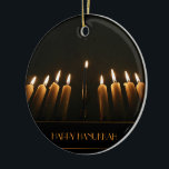 Ornamento De Cerâmica Velas ardentes felizes de Hanukkah Menorah<br><div class="desc">Velas ardentes ornamento cerâmico elegante de Menorah do presente feliz de Hanukkah,  você pode mudar ou suprimir do texto</div>