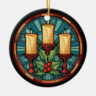 Ornamento De Cerâmica Velas de Natal de Vidro Manchado