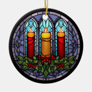 Ornamento De Cerâmica Velas de Natal de Vidro Manchado