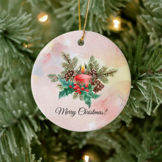 Ornamento De Cerâmica Velas e arte de aquarela unida (Árvore)