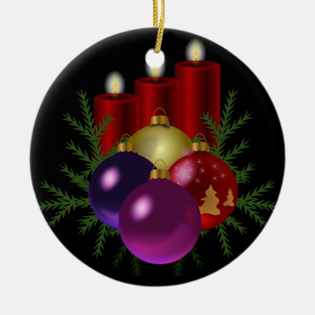 Ornamento De Cerâmica Velas vermelhas (Frente)