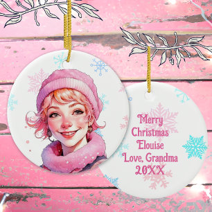 Ornamento De Cerâmica Velhinha de Natal em rosa
