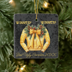Ornamento De Cerâmica Vencedor! Vencedor! O melhor suéter feio de 20xx