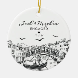 Ornamento De Cerâmica Veneza Itália Engajada Gondola Esboço Personalizad