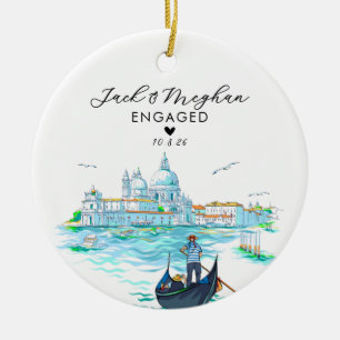 Ornamento De Cerâmica Veneza Itália Noiva Gôndola Aquarela Personalizado