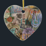 Ornamento De Cerâmica Veneza Itália Viagem Vintage Arte Colorida Bonito<br><div class="desc">Esta colagem veneziana vintage é sobre visitar a bela cidade de Veneza. A nossa colagem veneziana incorpora pedaços de papel antigos de belas imagens - um casal apaixonado, o leão de Veneza, o Grande Canal, os barcos Gondola, a Ponte do Rialto, a paisagem da cidade de Veneza, e por um...</div>