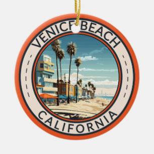 Ornamento De Cerâmica Venice Beach California Boardwalk Viagem Art Retro
