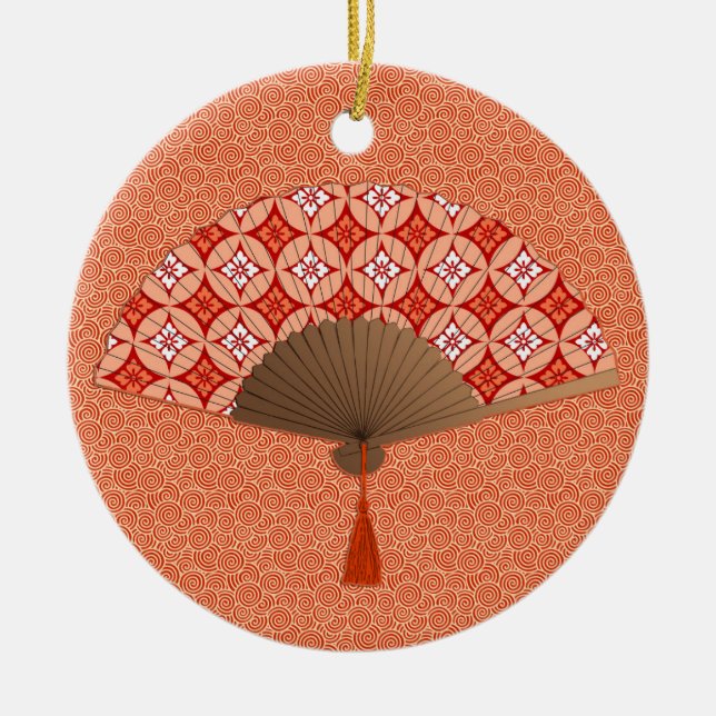 Ornamento De Cerâmica Ventilador Japonês, Shippo Motif, Mandarin Orange (Frente)