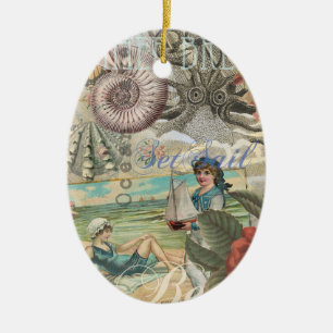 Ornamento De Cerâmica verão praia vintage polvo antiguidades velejar