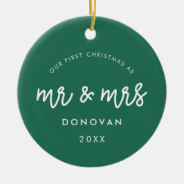 Ornamento De Cerâmica Verde Bonito Nossa Primeira Foto De Natal