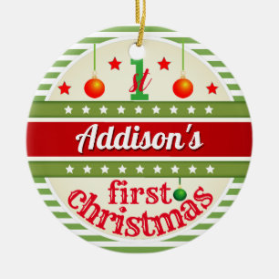 Ornamento De Cerâmica Verde branco vermelho / 1 rua do seu bebê Primeir