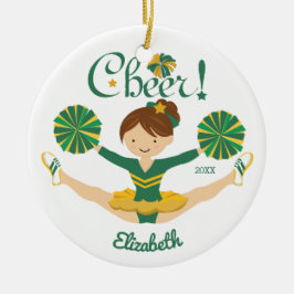 Ornamento De Cerâmica Verde & cheerleader triguenho personalizado ouro