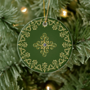 Ornamento De Cerâmica Verde-chic e Dourado