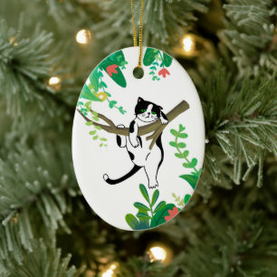 Ornamento De Cerâmica Verde de um Gatinho Selvagem Adicionar seu Oval de