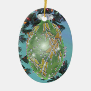 Ornamento De Cerâmica Verde e bulbo de vidro da prata