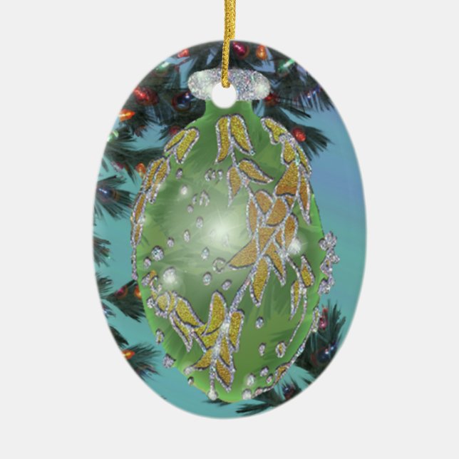 Ornamento De Cerâmica Verde e bulbo de vidro da prata (Frente)