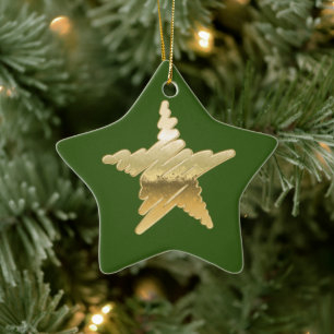 Ornamento De Cerâmica Verde-estrela de ouro metálico Chic Natal