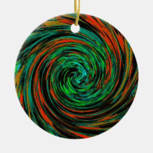 Ornamento De Cerâmica Verde Lima e Laranja Abstrato Retro Twirl