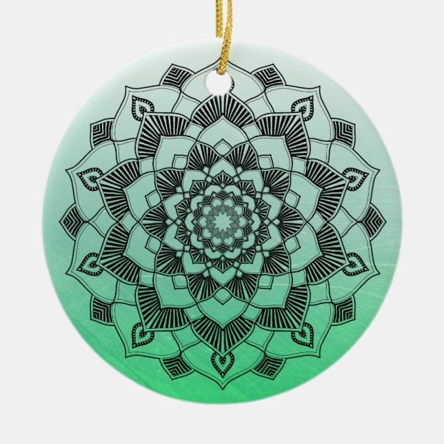 Ornamento De Cerâmica Verde limão Mandala Abstrato Belo Natal (Frente)
