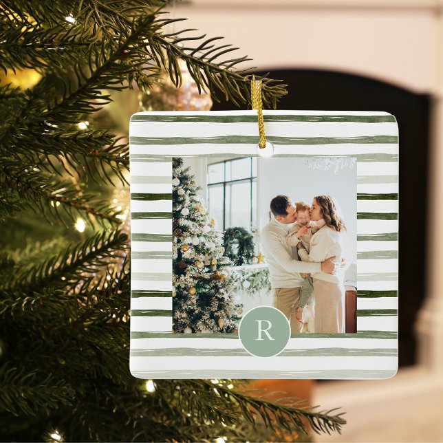 Ornamento De Cerâmica Verde moderno | Foto da família | Inicial (Criador carregado)