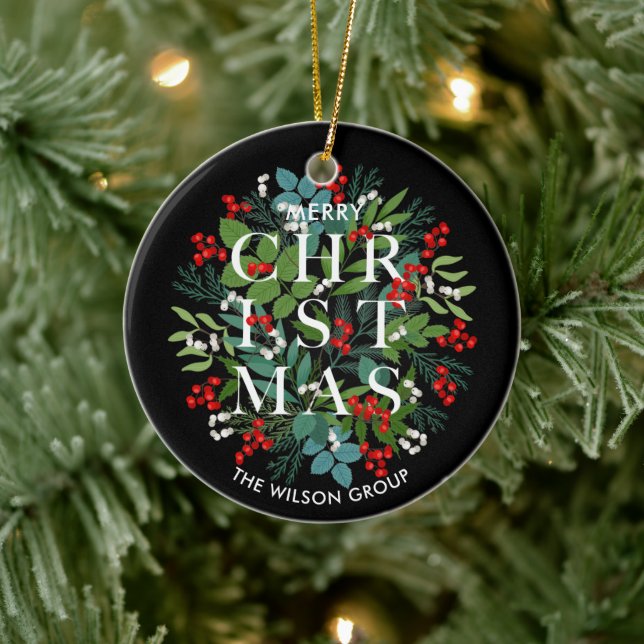 Ornamento De Cerâmica Verdes e Berries de Natal (Árvore)