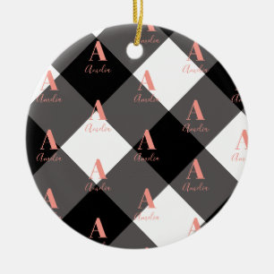 Ornamento De Cerâmica Verificação personalizada em preto e branco