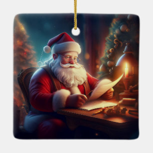 Ornamento De Cerâmica Verificando as Cartas da Lista de Natal do Papai N