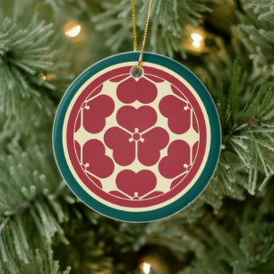 Ornamento De Cerâmica Vermelho Amarelo Verde Oriental Chosokabe Japão Mo