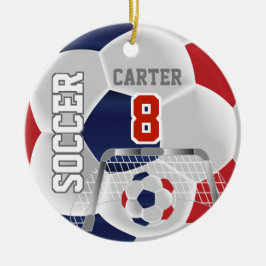 Ornamento De Cerâmica Vermelho, Branco e Azul Escuro Personalizar ⚽ Bola