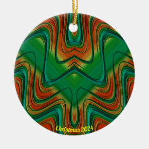 Ornamento De Cerâmica Vermelho brilhante, amarelo e Natal verde 2024