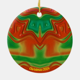 Ornamento De Cerâmica Vermelho brilhante, amarelo e Natal verde 2024