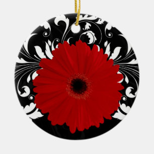 Ornamento De Cerâmica Vermelho brilhante Gerbera Daisy em preto