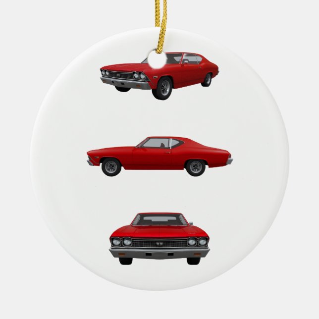 Ornamento De Cerâmica Vermelho Chevelle 1968 SS: (Frente)