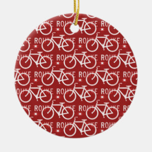 Ornamento De Cerâmica Vermelho do teste padrão do ciclista da bicicleta