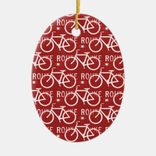 Ornamento De Cerâmica Vermelho do teste padrão do ciclista da bicicleta
