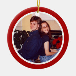 Ornamento De Cerâmica Vermelho e branco - frente e verso