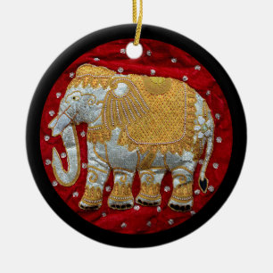 Ornamento De Cerâmica Vermelho Embellished e ouro do elefante indiano