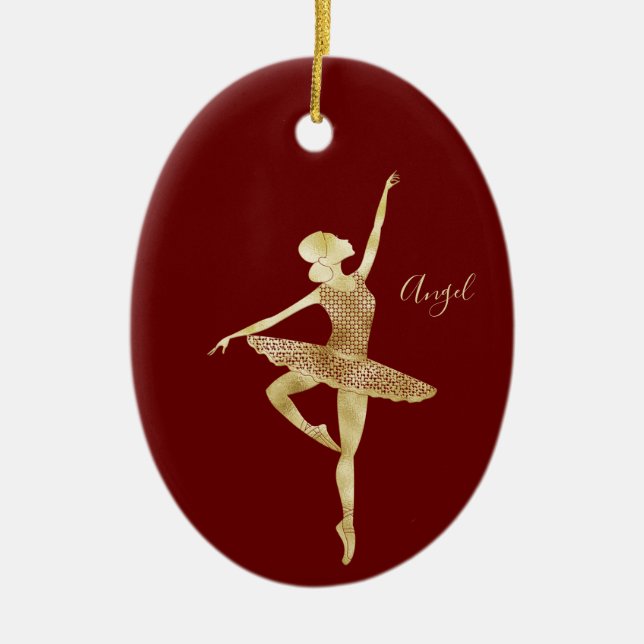 Ornamento De Cerâmica Vermelho Escuro Ouro Personalizado Folha Ballerina (Frente)