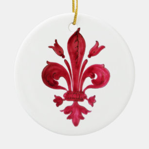 ORNAMENTO DE CERÂMICA VERMELHO FLEUR DE LISE