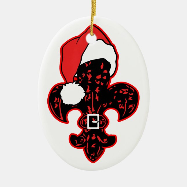 Ornamento De Cerâmica Vermelho Fleur de Papai noel (Frente)