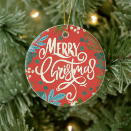 Ornamento De Cerâmica Vermelho floral Nosso primeiro Natal