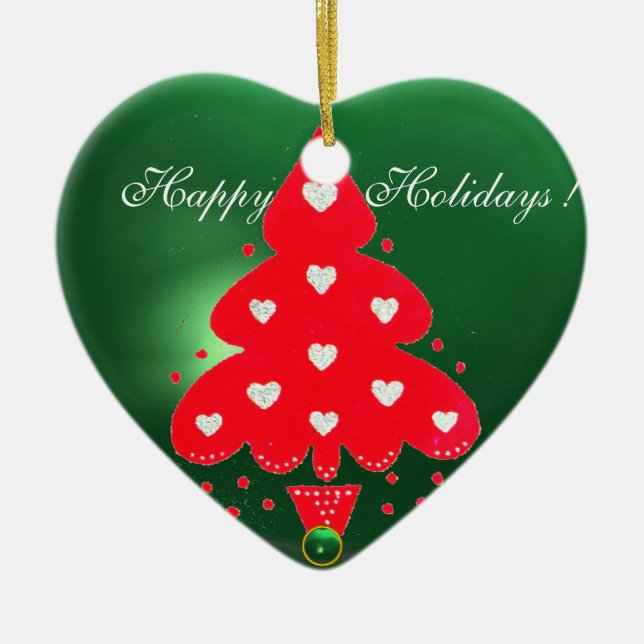 Ornamento De Cerâmica VERMELHO NATAL TREE HOLIDAY PARTITY green Heart (Frente)