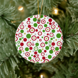 Ornamento De Cerâmica Vermelho Natal Verde Geométrico Nome Duas Faces
