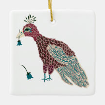 Vermelho-pássaro com flores azuis